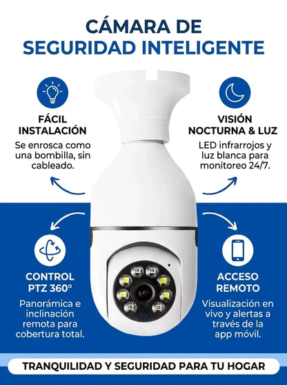 Cámara de Seguridad WiFi Tipo Bombilla 360° HD con Visión Nocturna