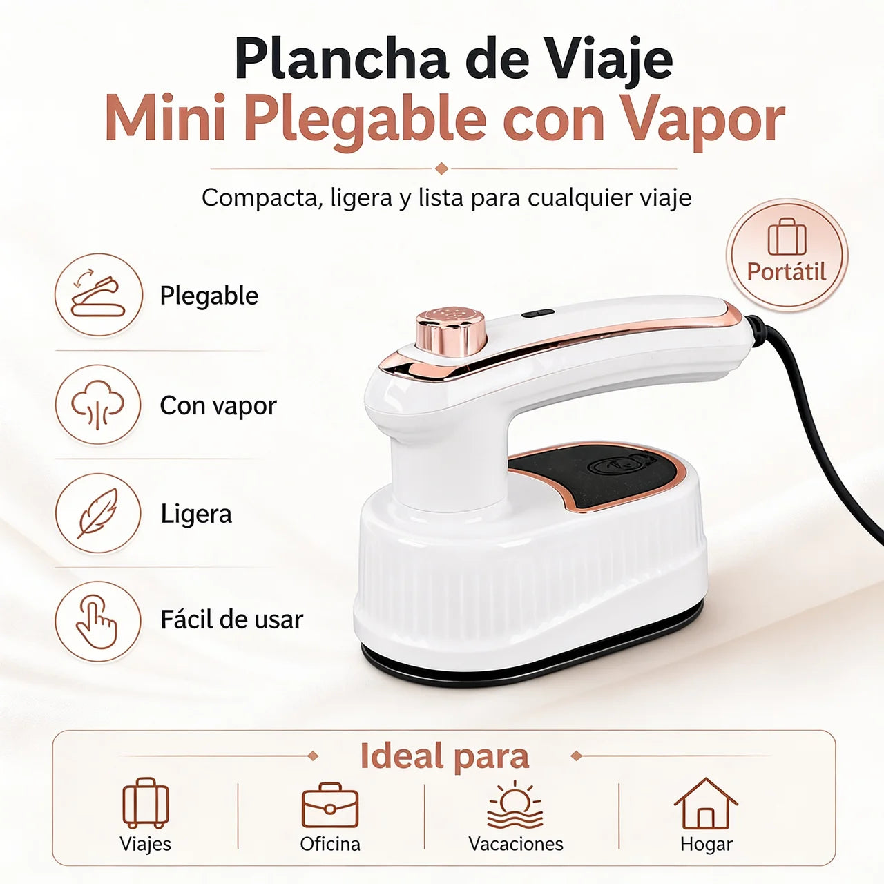 Plancha de Viaje Mini Plegable Con Vapor