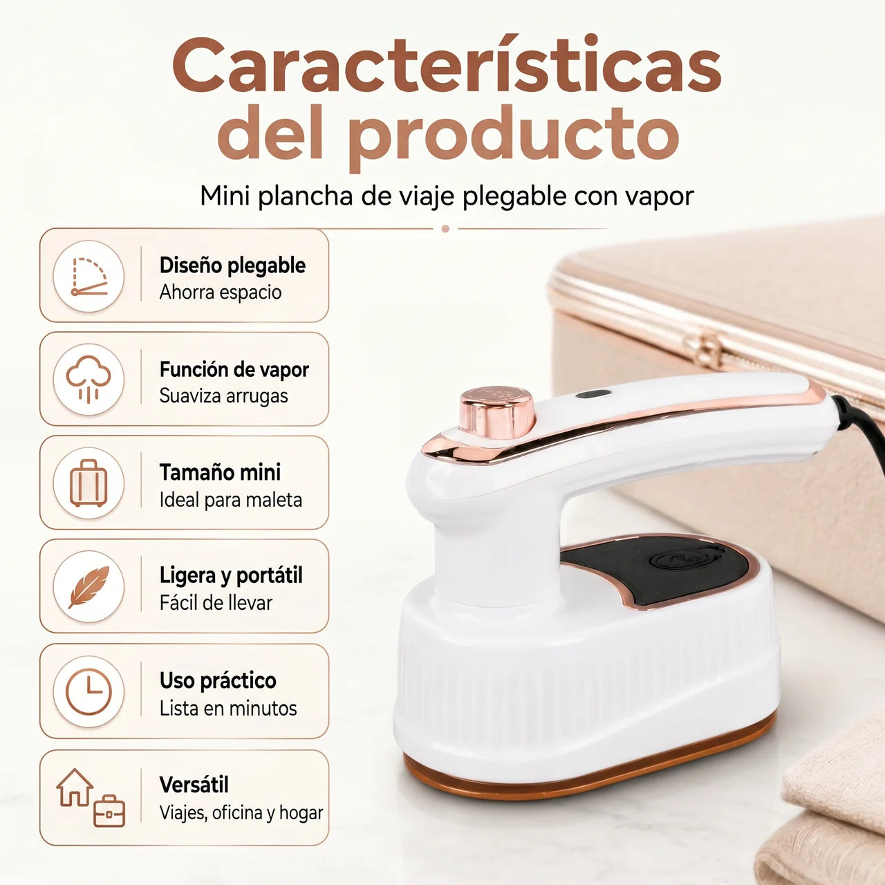 Plancha de Viaje Mini Plegable Con Vapor