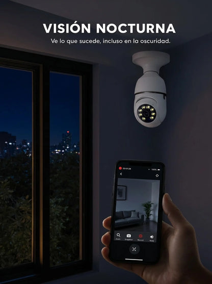 Cámara de Seguridad WiFi Tipo Bombilla 360° HD con Visión Nocturna
